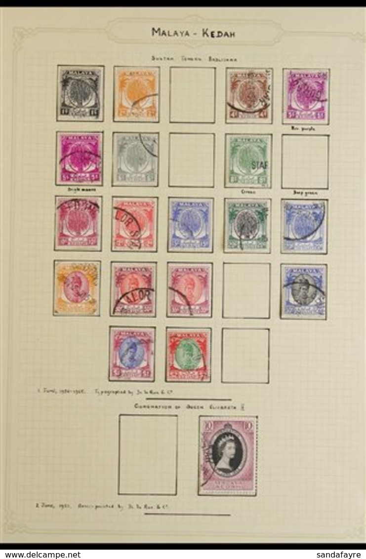 KEDAH  1950-71 FINE USED All Different Collection On Album Pages, 1950-55 Definitive Range To $2, 1957 Definitives Compl - Other & Unclassified