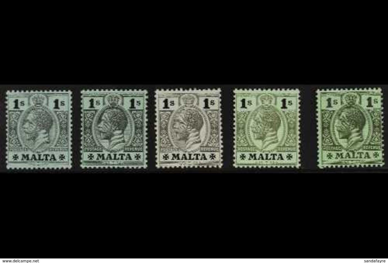 1914-21  1s, The Five Listed Shades, SG 81/81d, Fine Mint. (5) For More Images, Please Visit Http://www.sandafayre.com/i - Malte (...-1964)