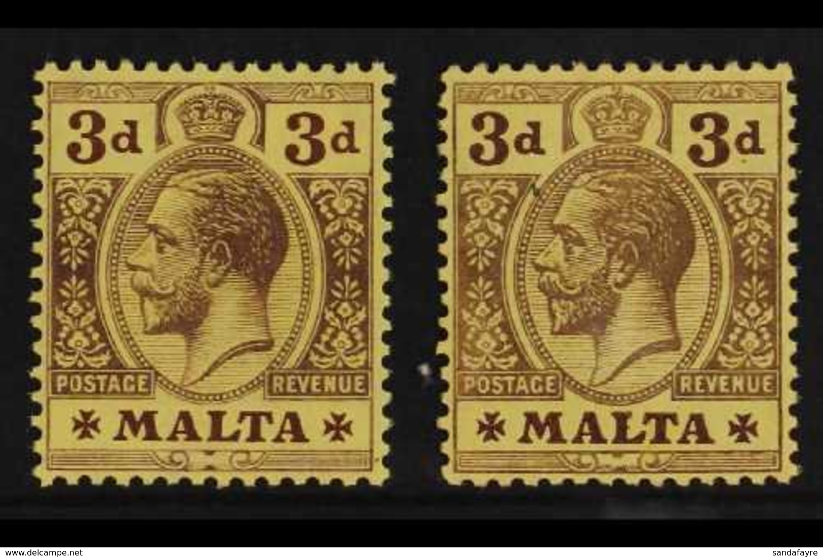 1914-21  3d Purple On Orange Buff, SG 78a, Plus SG 78, Fine Mint. (2) For More Images, Please Visit Http://www.sandafayr - Malta (...-1964)