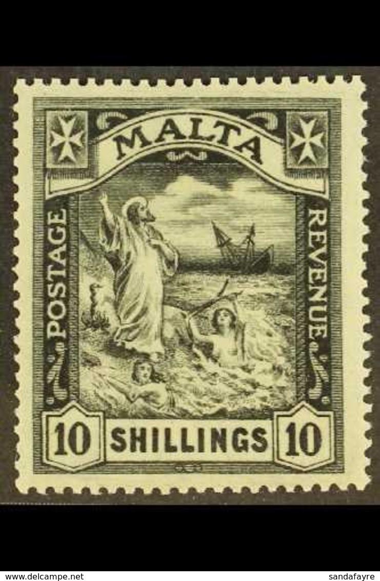 1921  10s Black, St Paul, Wmk Script, SG 104, Very Fine And Fresh Mint. For More Images, Please Visit Http://www.sandafa - Malta (...-1964)