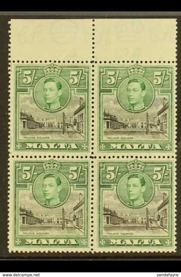 1938  5s. Black And Green, Upper Marginal Block Of Four, One Showing Semaphore Flaw, SG 230a, Fine Never Hinged Mint. Fo - Malte (...-1964)