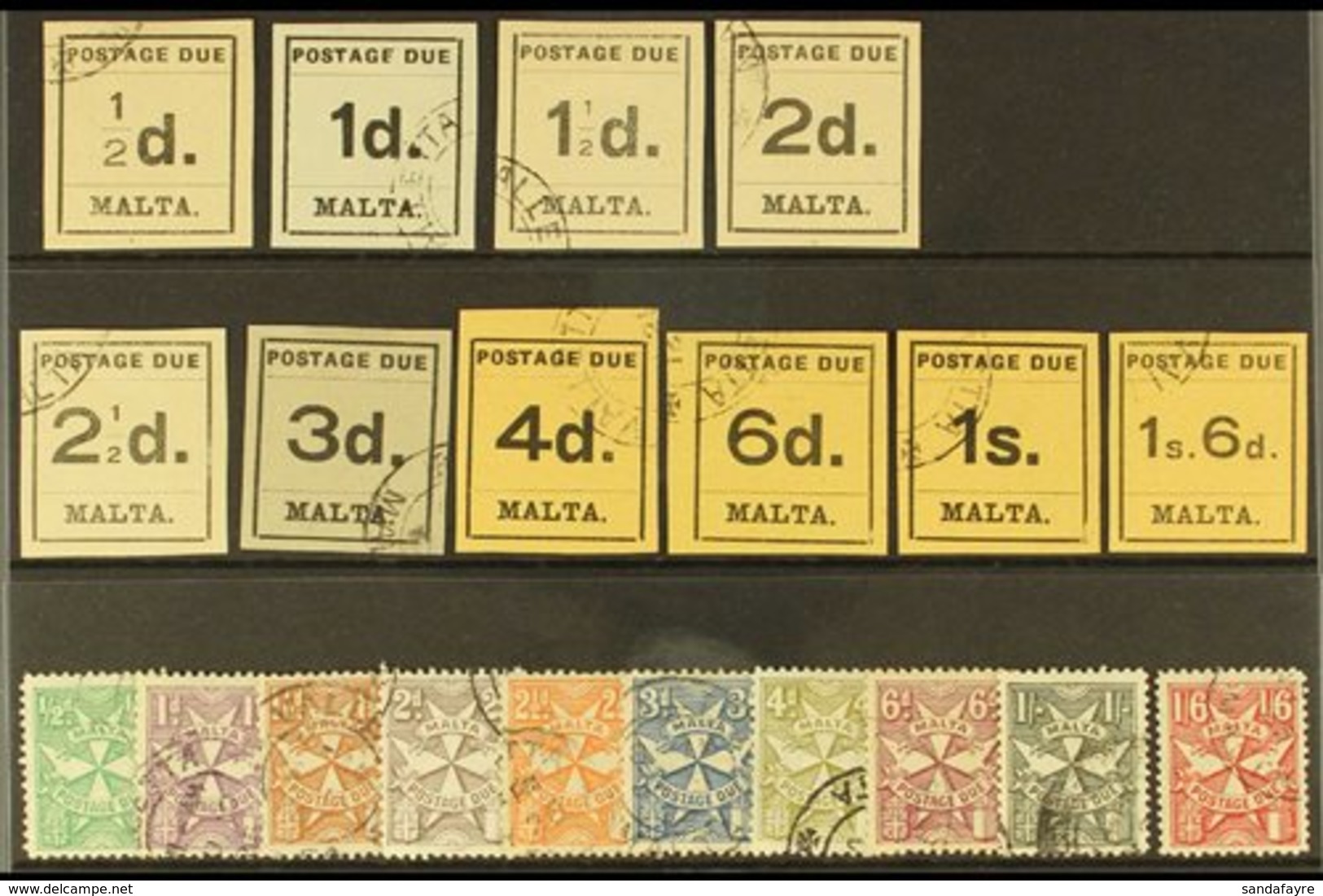 POSTAGE DUES  1925 Typeset & Sideways Script Wmk Sets, SG D1/20, Good To Fine Used (20 Stamps) For More Images, Please V - Malta (...-1964)