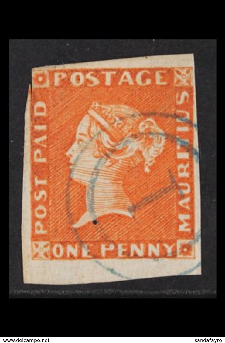 1848-59  1d Orange-vermilion Earliest Impression (position 2), SG 3, Very Finely Used Neat Blue " 1 " Cancellation, Larg - Maurice (...-1967)