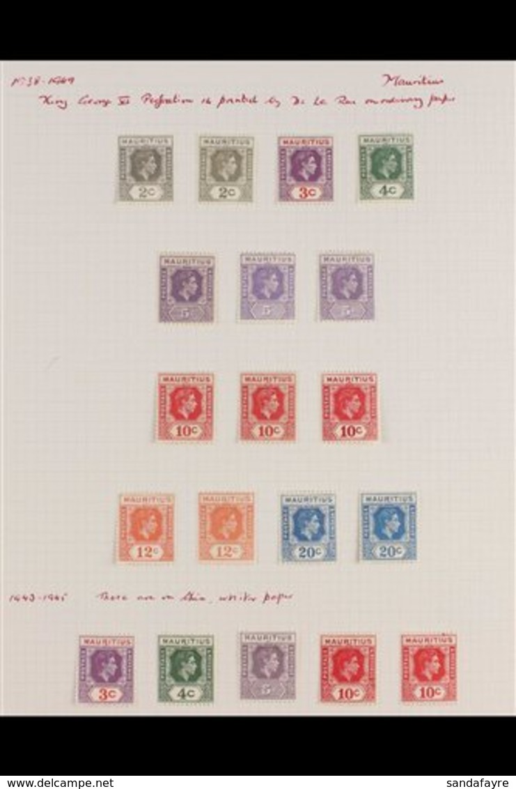 1937-50  KGVI FINE MINT COLLECTION  Written Up On Pages, 1938-49 Defins Set Plus Reprints On Thin White Paper, Perf 15 X - Mauritius (...-1967)