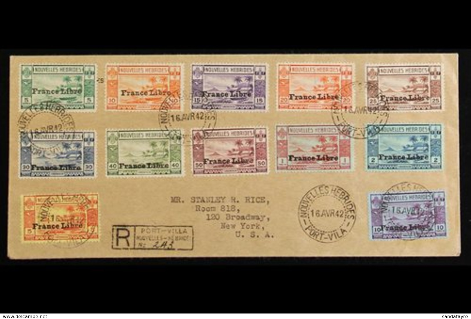 FRENCH 1941  France Libre Complete Postage And Postage Due Sets, SG F 65/76 And FD 77/81, On Neat Cover Registered To US - Other & Unclassified