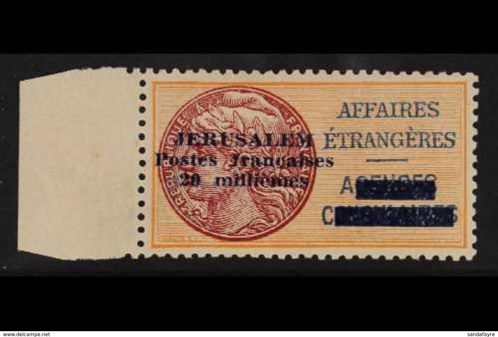 JERUSALEM  1948 20m French Consular Stamp, Yv 2, Very Fine Mint. For More Images, Please Visit Http://www.sandafayre.com - Palästina