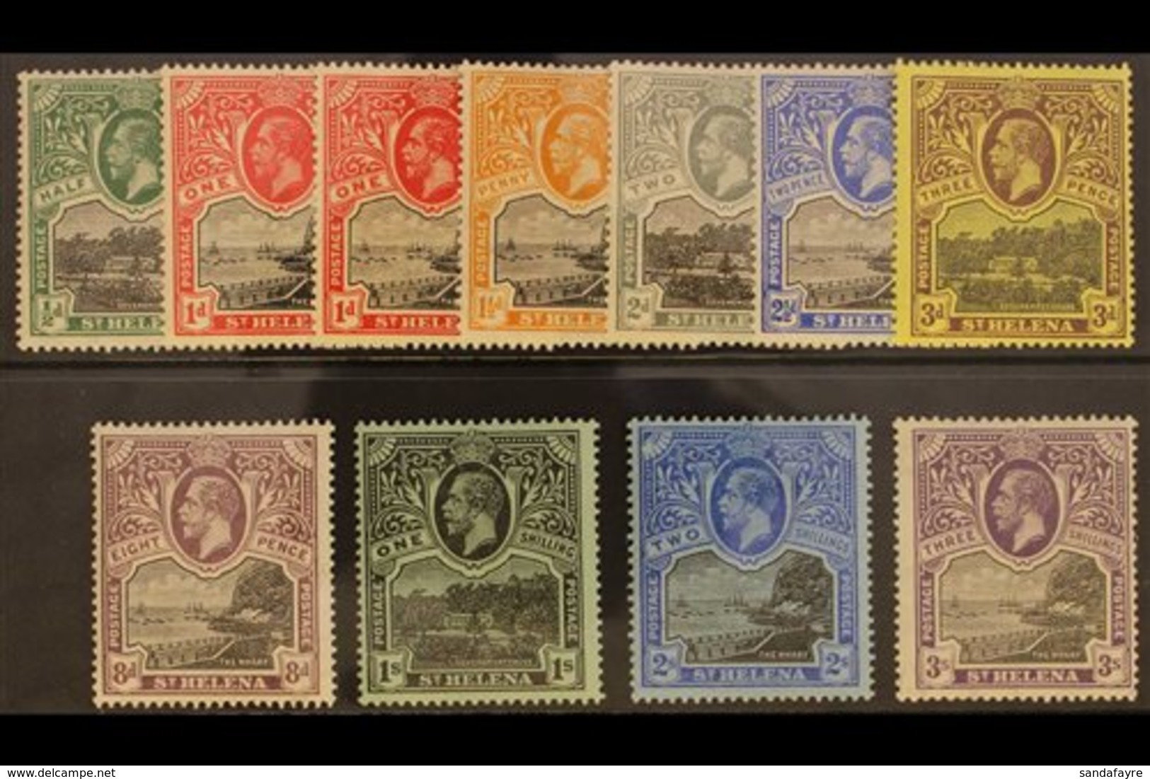 1912-16  KGV Pictorial Defins Set Plus 1d Black & Scarlet Shade, SG 72/81, 73a, Very Fine Mint (11 Stamps). For More Ima - Saint Helena Island