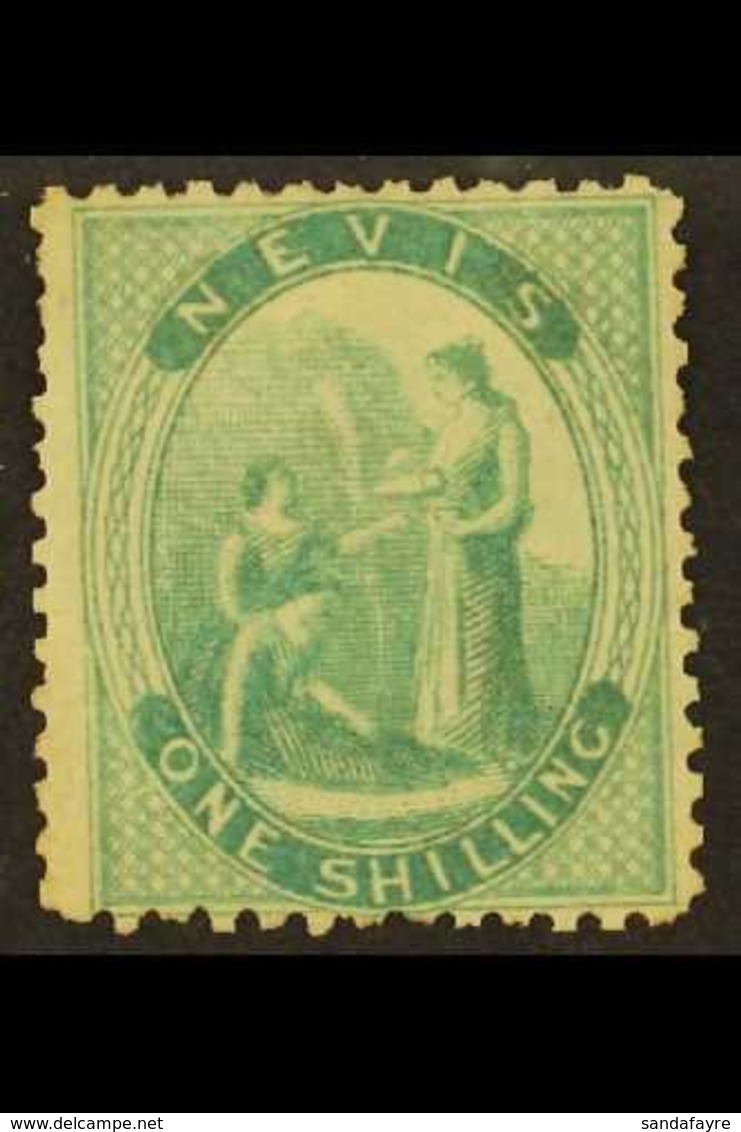 1862  1s Green On Greyish Paper, SG 4, Mint With Large Part Gum, A Couple Of Shorter Perfs. For More Images, Please Visi - St.Christopher-Nevis-Anguilla (...-1980)
