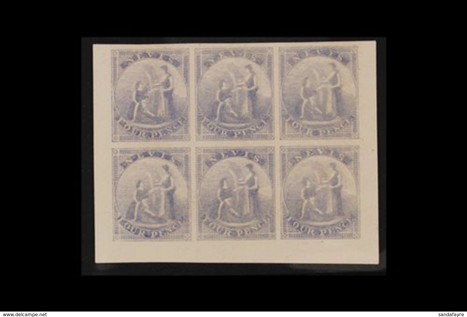 1862 IMPERF PROOFS.  4d Violet-grey (as SG 2) IMPERF COLOUR PROOFS BLOCK Of 6 (positions 7 To 12) Printed In Unissued Co - St.Christopher-Nevis-Anguilla (...-1980)