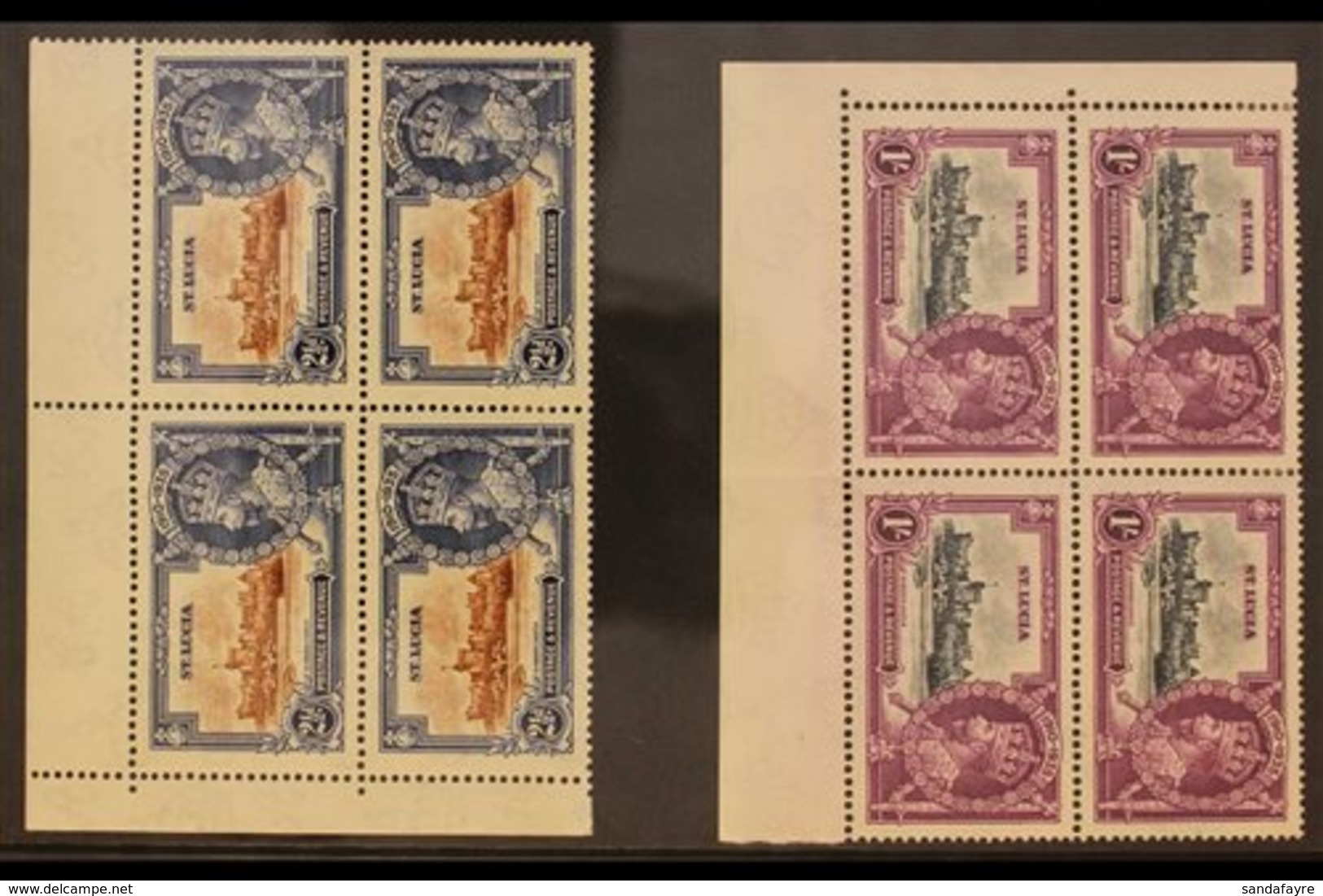 1935  Silver Jubilee Complete Set, SG 109/12, Very Fine Mint Corner BLOCKS Of 4, Two Stamps In Each Block Are Never Hing - Ste Lucie (...-1978)