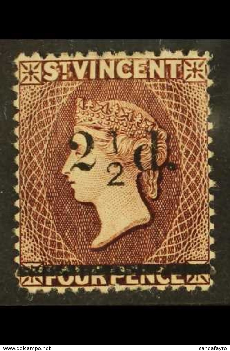 1890  2½d On 4d Chocolate, SG 54, Mint, Only The Slightest Trace Of Fraction Bar Visible. For More Images, Please Visit  - St.Vincent (...-1979)