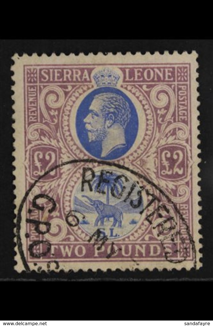 1921 -27  £2 Blue And Dull Purple, Geo V, Wmk Script CA, SG 147, Very Fine Used With Neat Oval Registered Cancel. Lovely - Sierra Leone (...-1960)