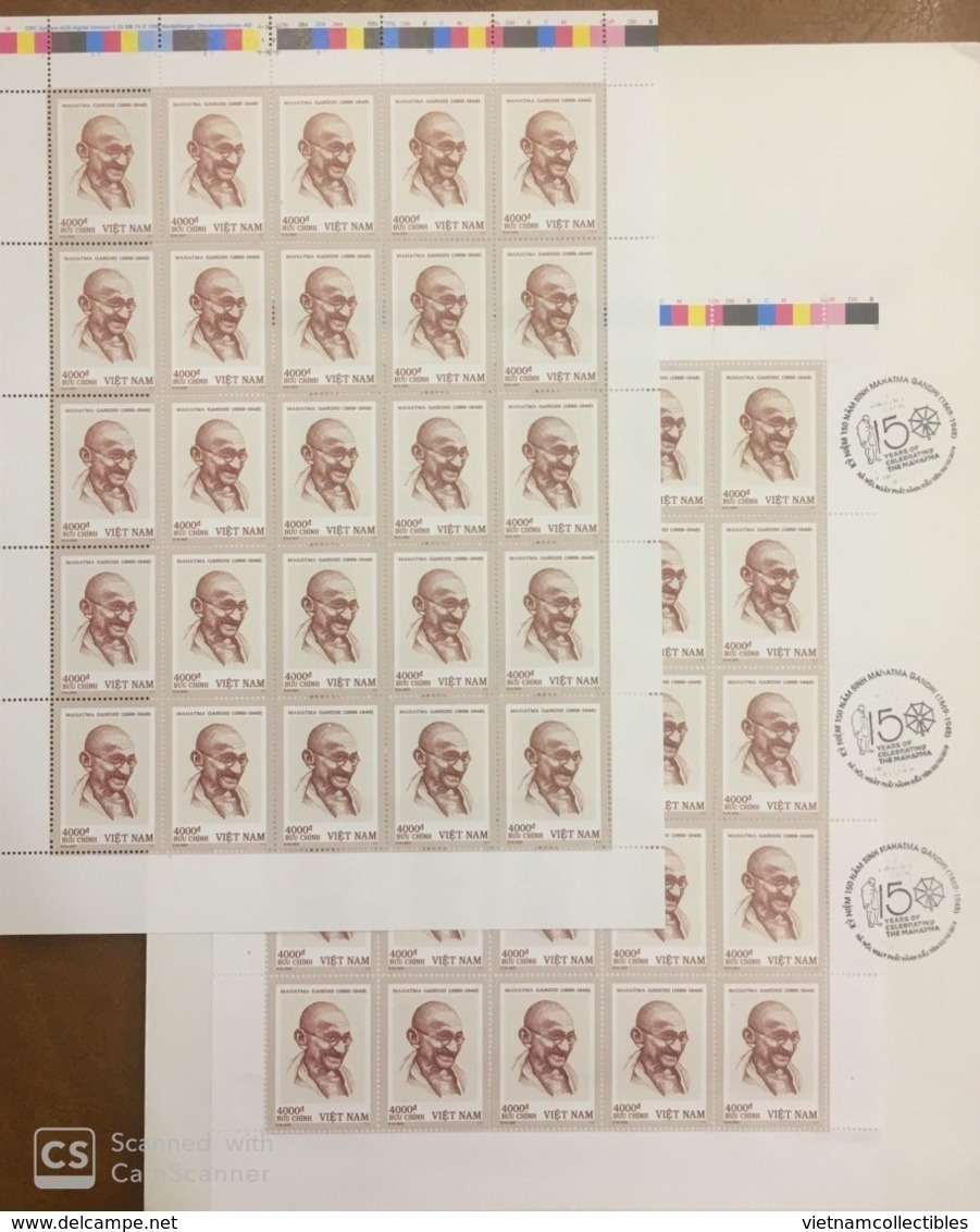 Full Sheet Of Viet Nam Vietnam MNH Perf Stamps 2019 : 150th Birth Anniversary Of Mahatma Gandhi (Ms1115) - Sent By FDC - Vietnam