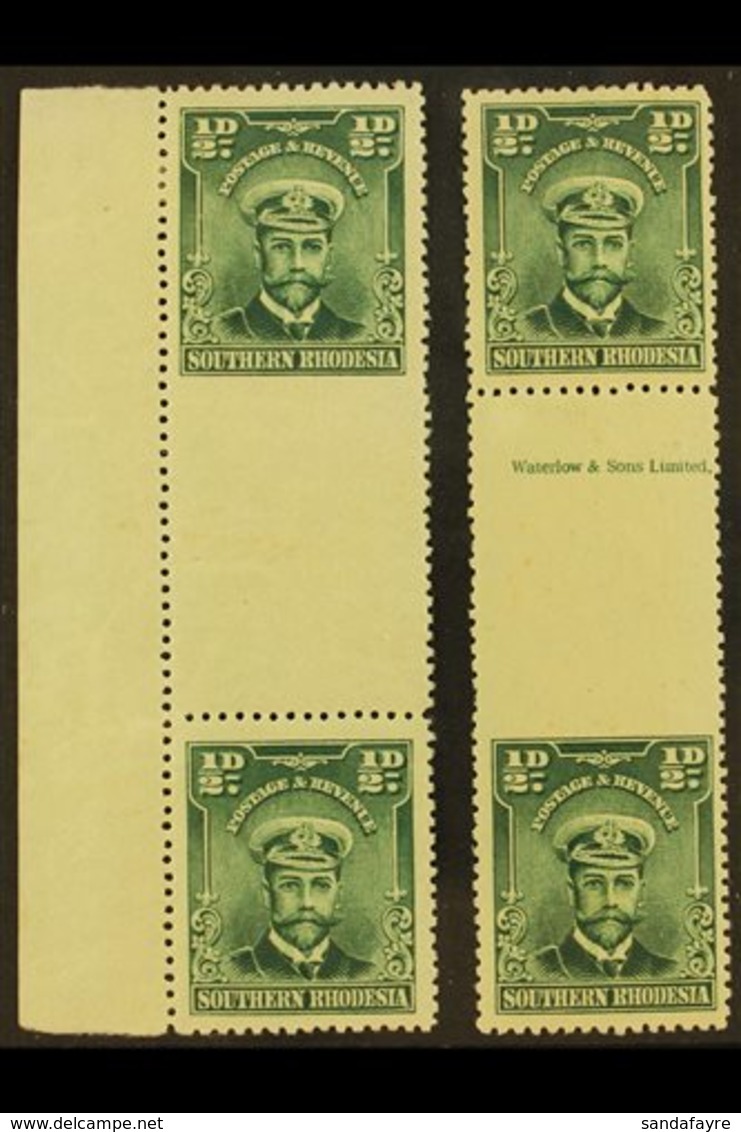 1924-9  ½d Blue-green Gutter Margin Pairs, One With IMPERFORATE AT BASE, Other IMPERFORATE TO TOP, SG 1 Variety, Fine Mi - Südrhodesien (...-1964)