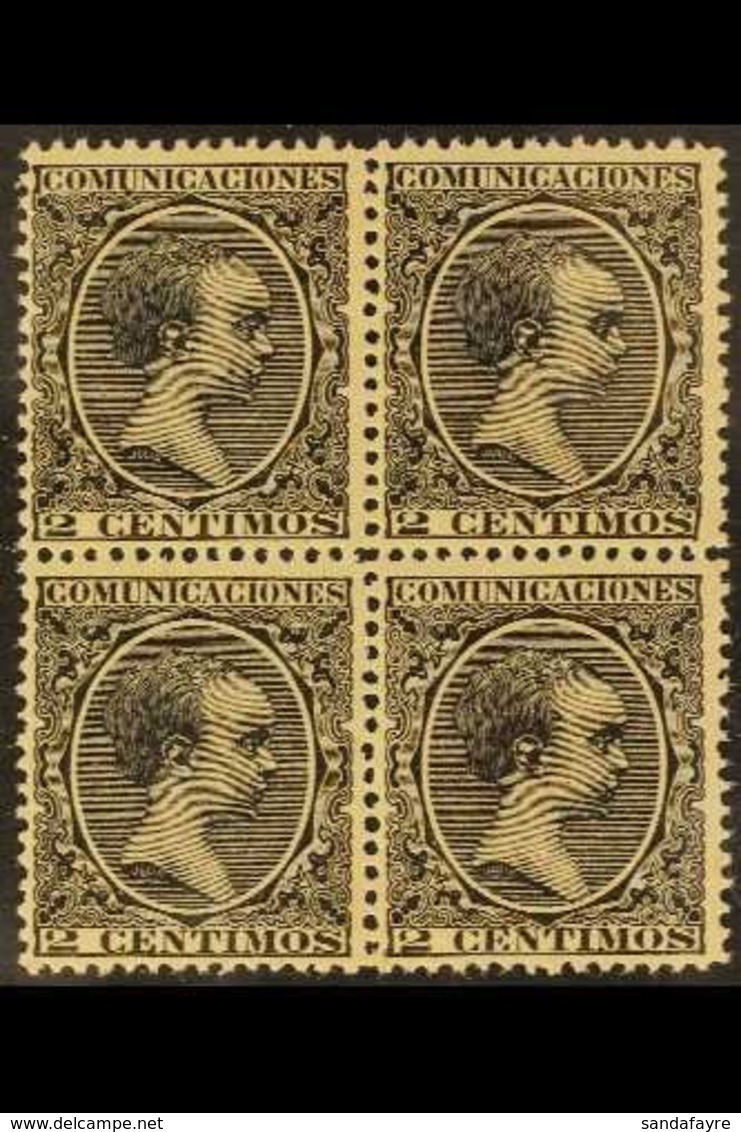 1899  2c Black Alfonso XIII, SG 289 (Edifil 214), Never Hinged Mint BLOCK OF FOUR With Excellent Centering For This Issu - Andere & Zonder Classificatie