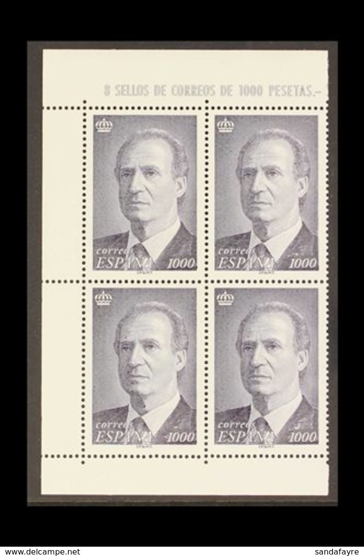 1995  1000p Slate- Violet Accession Of Juan Carlos I, SG 3361 (Edifil 3403), Never Hinged Mint BLOCK OF FOUR From The Le - Andere & Zonder Classificatie