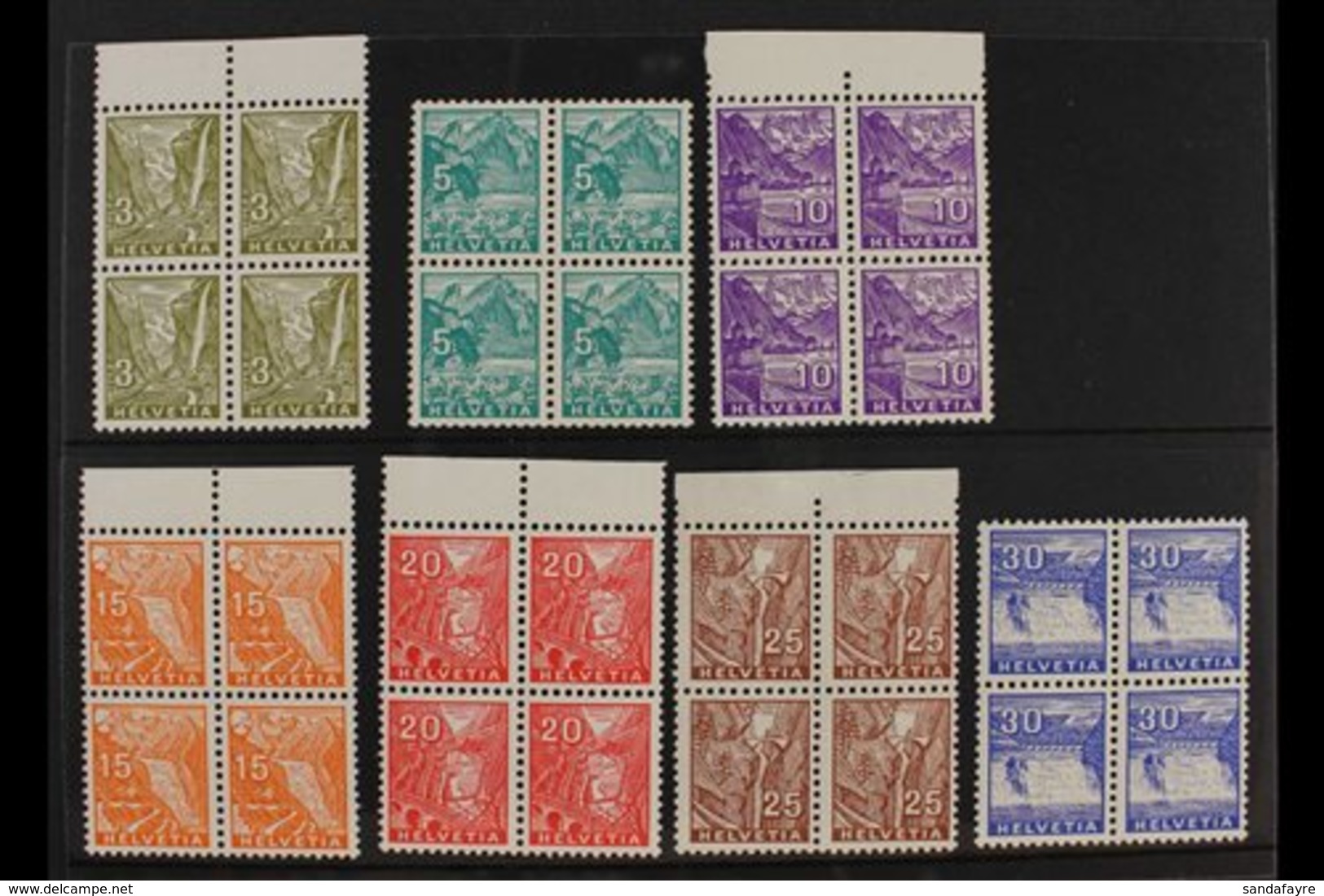 1934  Landscapes Definitive Complete Set, Mi 270/76, SG 350/56, BLOCKS OF 4, Never Hinged Mint (7 Blocks = 28 Stamps) Fo - Sonstige & Ohne Zuordnung