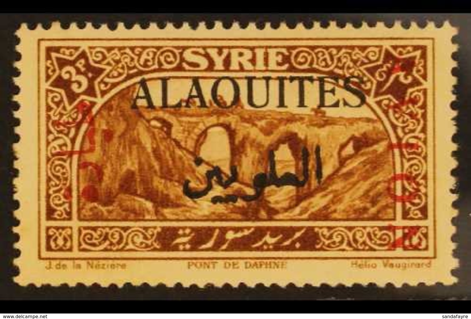 ALAOUITES  1925 3p Brown Airmail Ovptd In RED, Variety "surcharge Reversed" (Avion At Right), Yv PA6 Var, Vf Never Hinge - Syrie