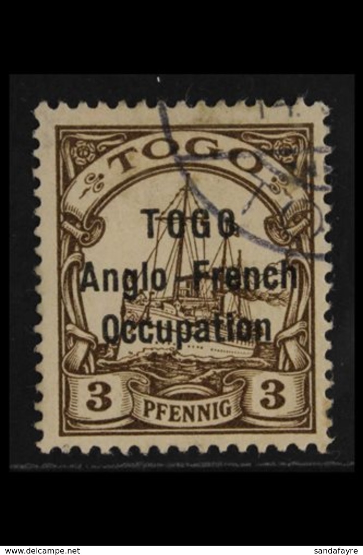 1914  3pf Brown With 16mm Ovpt, 2mm Spacing, SG H14, Very Fine Used. Rare Stamp. For More Images, Please Visit Http://ww - Other & Unclassified