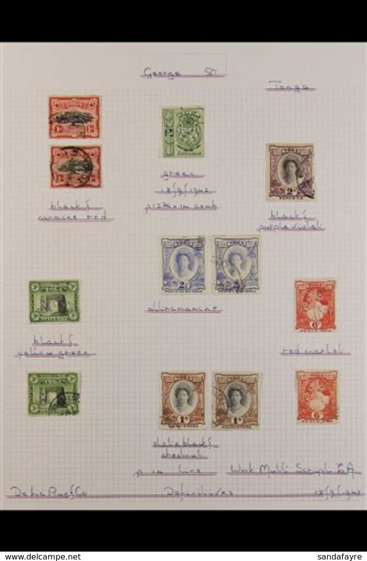 1937-51  INTERESTING VFU KGVI COLLECTION  Presented On Neatly Written Up Pages With Many Shade & Watermark Variants & A  - Tonga (...-1970)