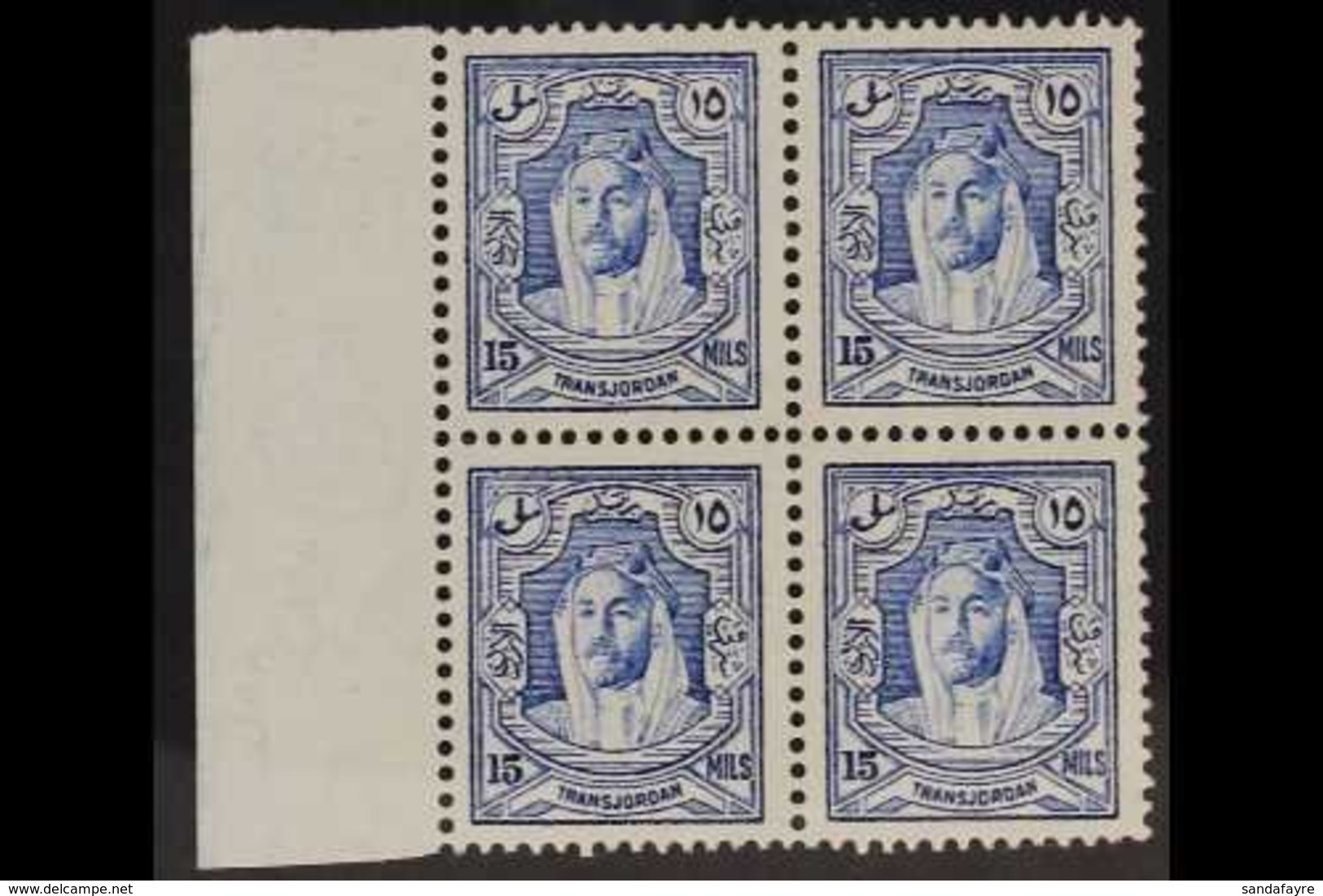 1930-39  15m Ultramarine, Perf 13½ X 13, SG 200b, Marginal BLOCK OF FOUR, Never Hinged Mint. For More Images, Please Vis - Jordanien