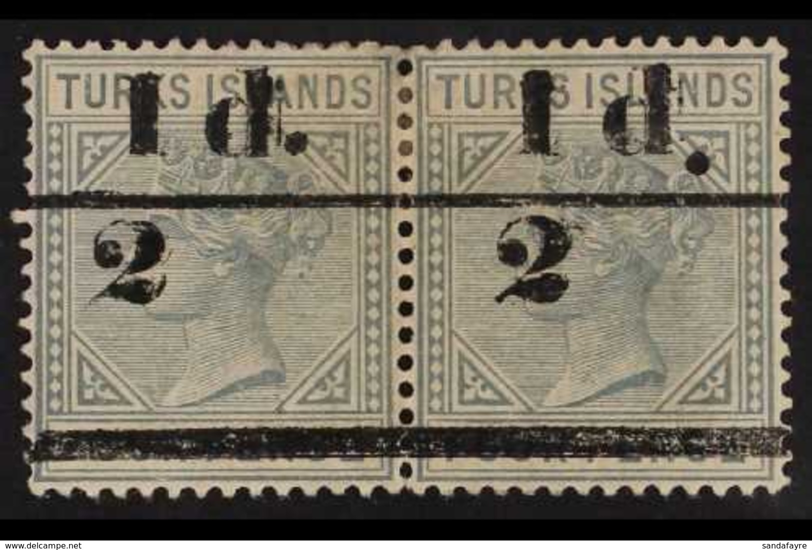 1893  ½d On 4d Grey, Bars 11.75mm Apart, SG 68, Mint HORIZONTAL PAIR, Light Even Gum Toning And Small Thin. For More Ima - Turks & Caicos