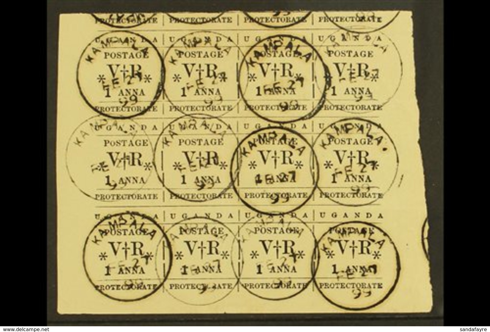 1896  1a Black Typeset, Used Part Pane Of 12, One Copy Showing The Variety "small O", SG 55, 55a, Very Fine Used. (12 St - Oeganda (...-1962)