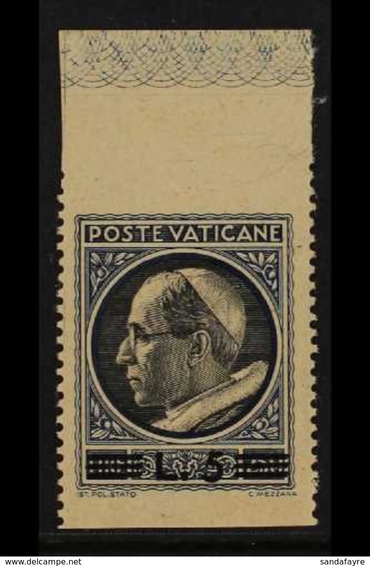 1945-46  5L On 2L50 Black & Blue, "Pius XII" HORIZONTALLY IMPERFORATE (at Top & Bottom), Top Margin Example, Sassone 107 - Other & Unclassified