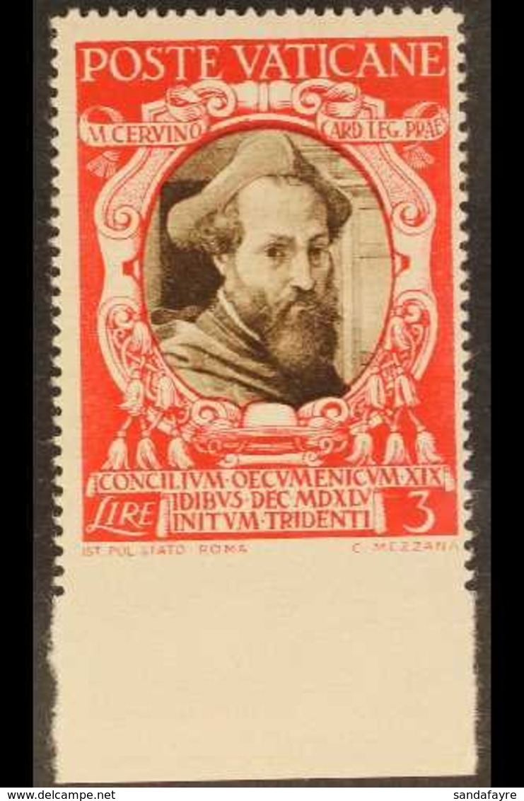 1946  3L Sepia & Scarlet "Marcello Cervini" IMPERF AT BASE VARIETY, Sass 118e, Never Hinged Mint For More Images, Please - Other & Unclassified