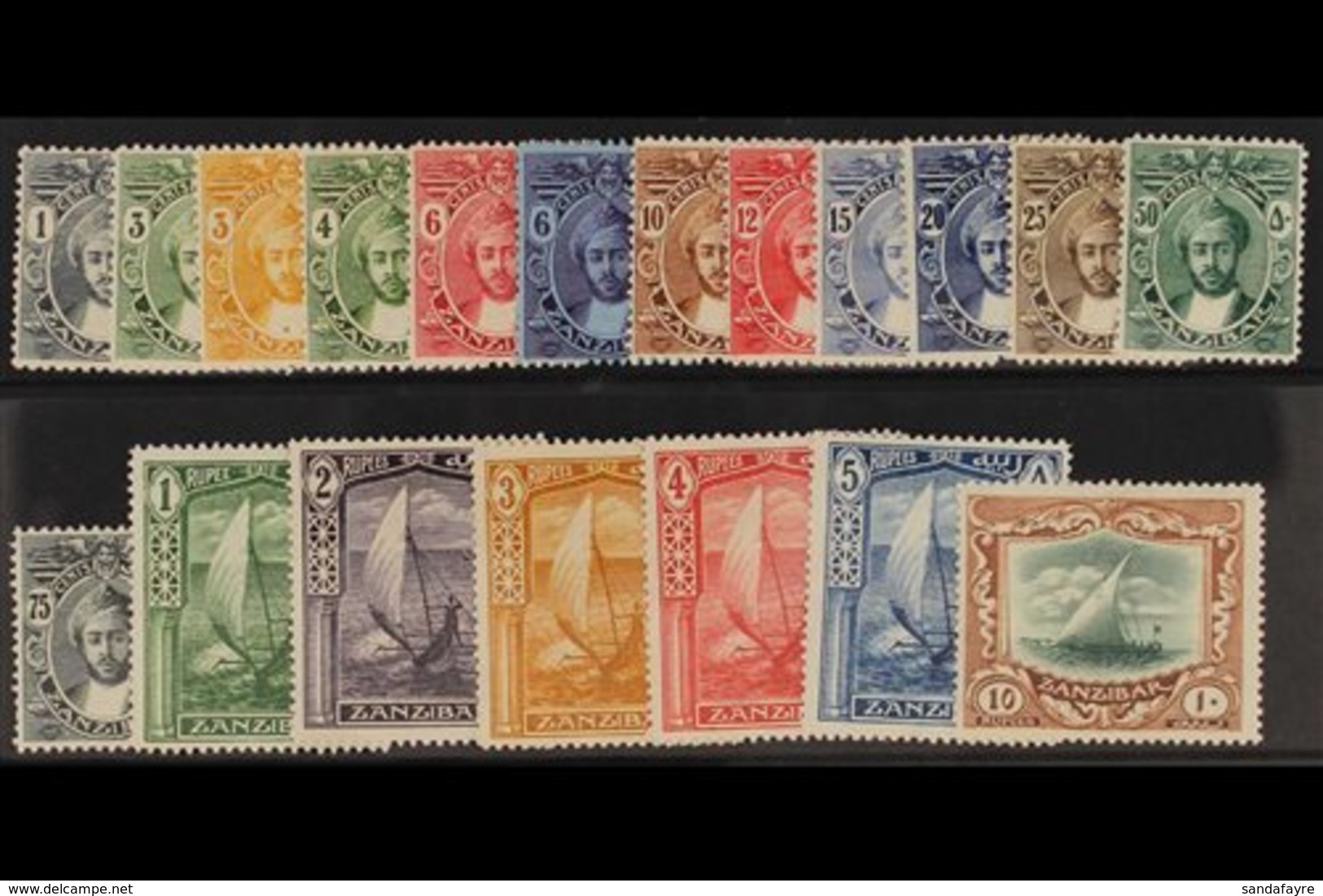 1921-29  Script Set (less 12c Violet) To 10r., SG 276/297, Very Fine Mint. (19 Stamps) For More Images, Please Visit Htt - Zanzibar (...-1963)