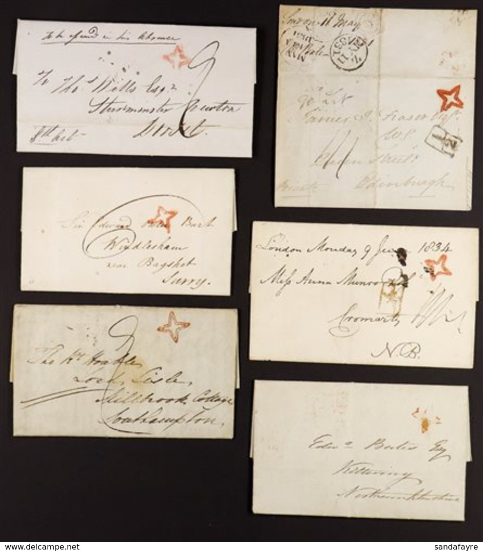 1830-39 LONDON INSPECTORS' STARS ON ENTIRES  Red Single Or Double Lined Stars, Incl. 1831 To Edinburgh With Additional " - ...-1840 Prephilately