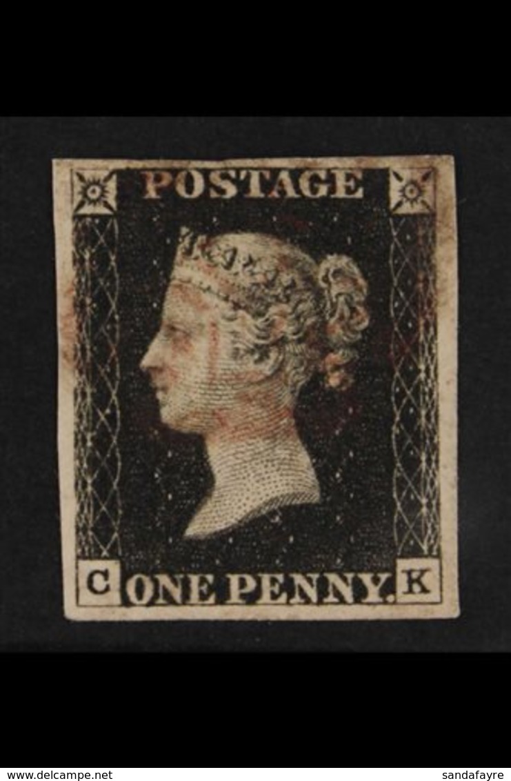 1840  1d Black "CK" Plate 6, SG 2, Fine Used With Light Red MX Cancel, Four Neat Margins. For More Images, Please Visit  - Unclassified