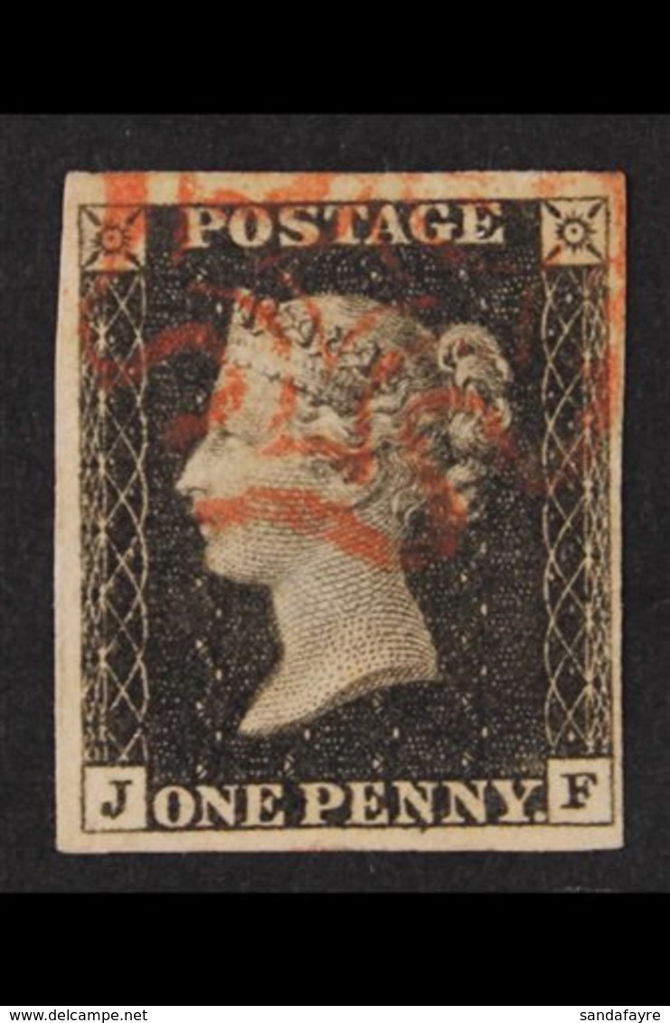 1840  1d Black "J F" Plate 1a, SG 2, Fine Used With Red MX Cancel, Four Margins. For More Images, Please Visit Http://ww - Unclassified