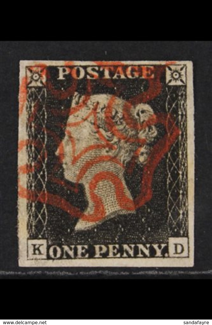 1840  1d Black, Lettered "K D", Plate 2, SG 2, Very Fine Used With Four Good To Large Margins And Crisp Red MX Cancellat - Unclassified