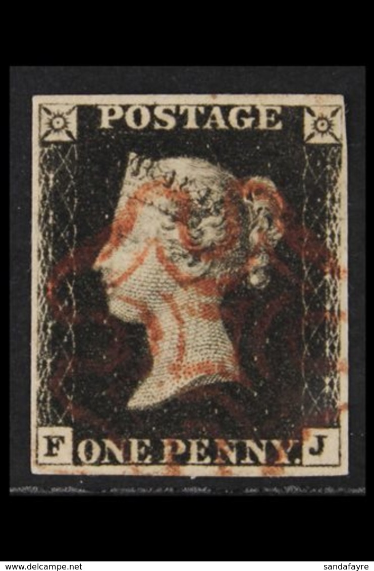 1840  1d Intense Black, Lettered "F J", SG 1, Fine Used With Four Margins And Red MX Cancellation. For More Images, Plea - Zonder Classificatie