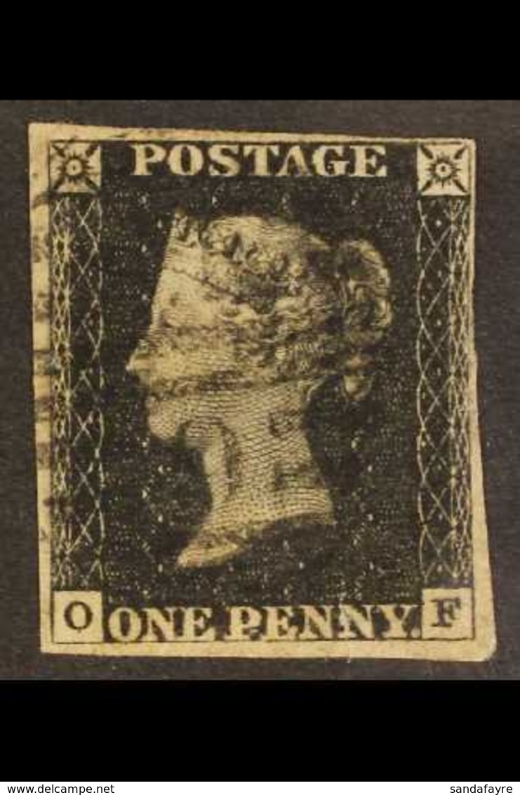 LATE USE OF PENNY BLACK  1840 1d Black, Lettered "O F", Plate 1B, SG 2, With Four Margins, And Used With NORTH WEST LOND - Non Classés