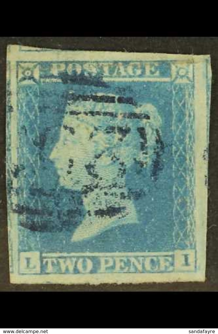 1841  2d Blue Imperf, Lettered "L I", Fine Used With BRIGHT BLUE "1844 Type" Barred Numeral Postmark, SG 14h, With Four  - Other & Unclassified