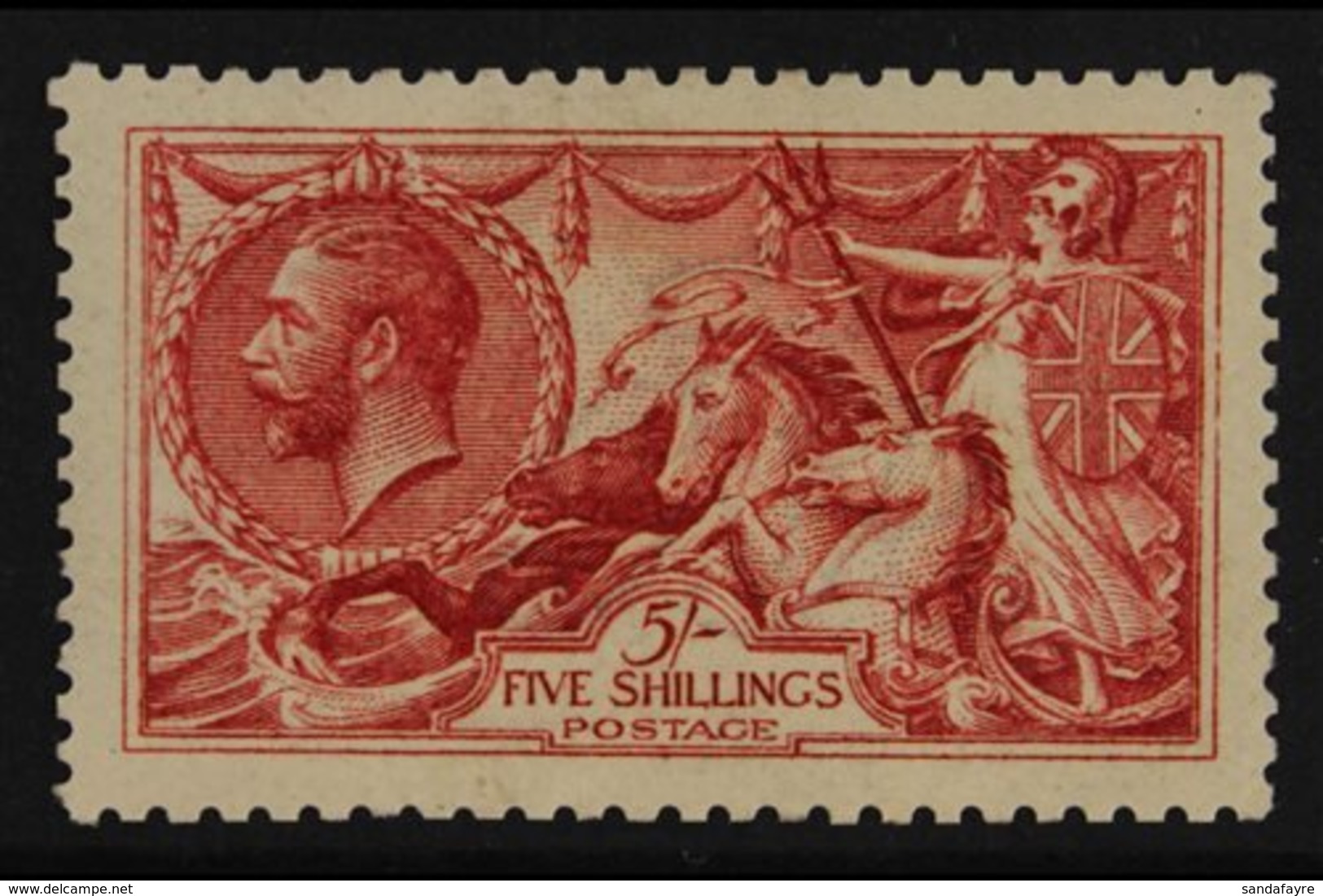 1915  5s Bright Carmine Seahorse, De La Rue Printing, SG 409, Mint, Lightly Hinged, Well Centred Example. For More Image - Zonder Classificatie