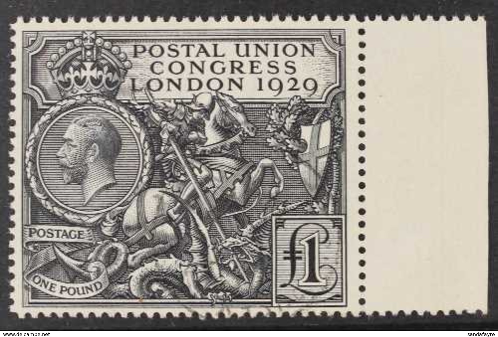 1929  £1 Black P.U.C., SG 438, Superb Marginal Used, Well Centered With Light Cds Cancel. A Beautiful Stamp. For More Im - Ohne Zuordnung