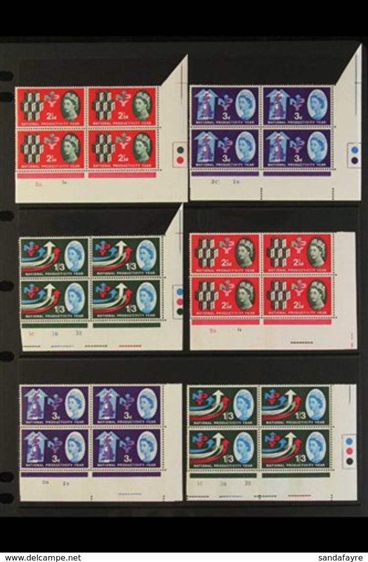 1962  National Productivity Year Ordinary & Phosphor Sets In CYLINDER NUMBER BLOCKS OF FOUR, SG 631/3, 631p/3p, Superb N - Sonstige & Ohne Zuordnung