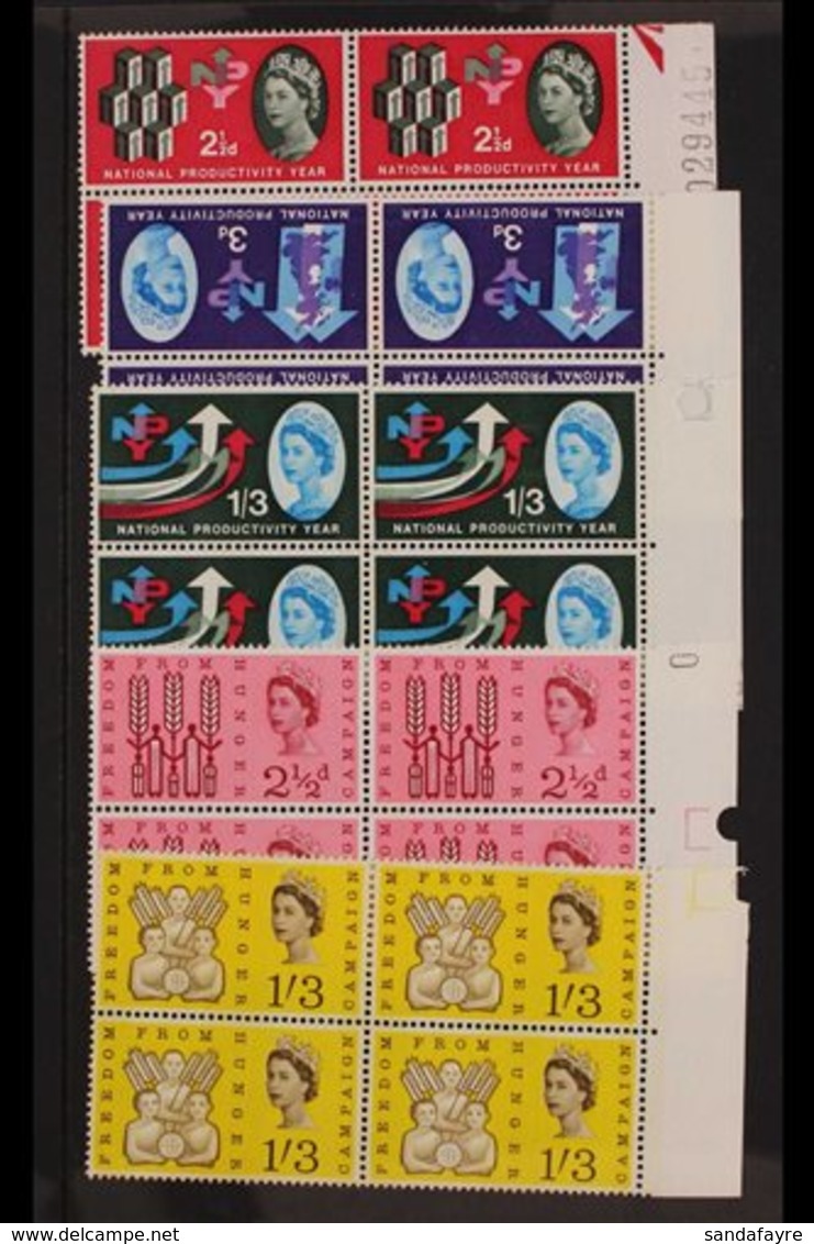 1962-1963 PHOSPHOR COMMEMORATIVES IN BLOCKS OF 4.  Superb Never Hinged Mint All Different Group On Stock Cards, Includes - Other & Unclassified
