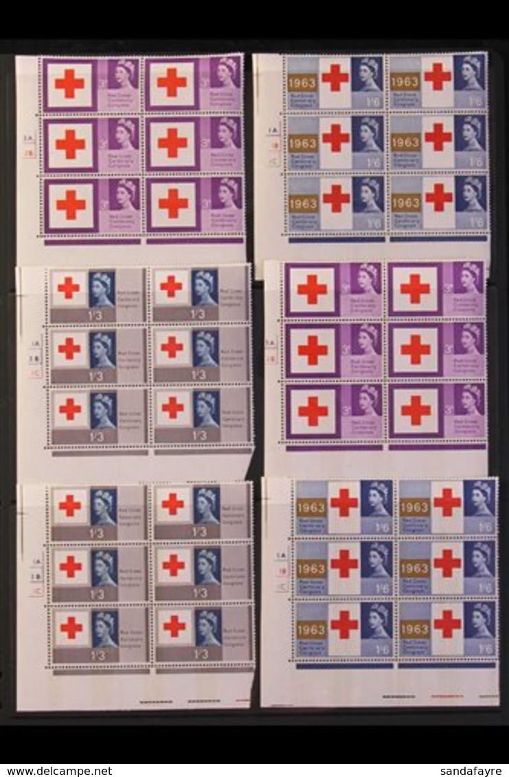 1963  Red Cross Centenary Congress Ordinary And Phosphor Sets In CYLINDER NUMBER BLOCKS OF SIX, SG 642/4, 642p/4p, Super - Other & Unclassified