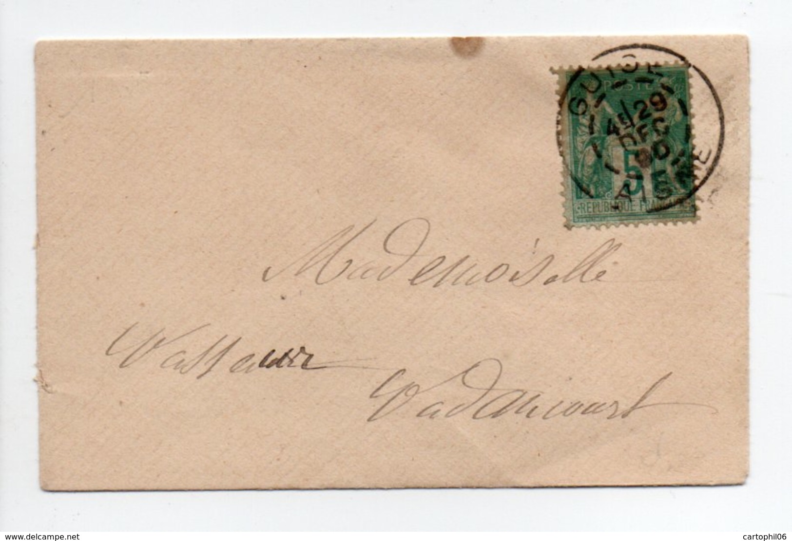 - Lettre GUISE Pour VADANCOURT (Aisne) 29 DEC 1890 - 5 C. Vert-jaune Type Sage - - 1877-1920: Période Semi Moderne