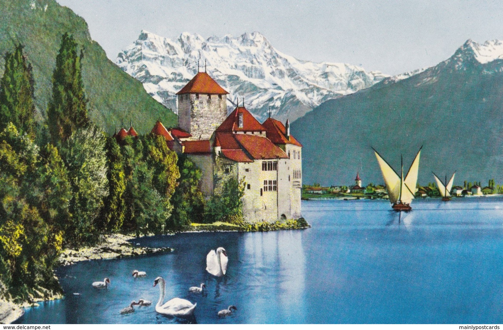 AL26 Lac Leman, Le Chateau De Chillon Et Les Dents Du Midi - Swans, Boats - Other & Unclassified