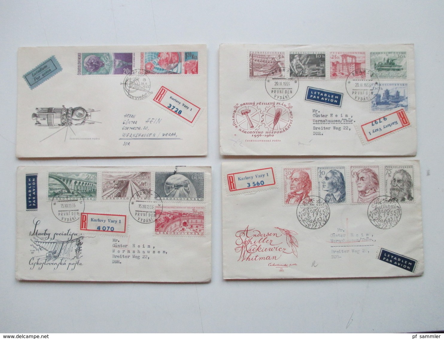 CSSR 1950 - 69 Belegeposten 500 FDC teils echt in die DDR gelaufen. Einschreiben / Luftpost auch Zollstempel Celnice