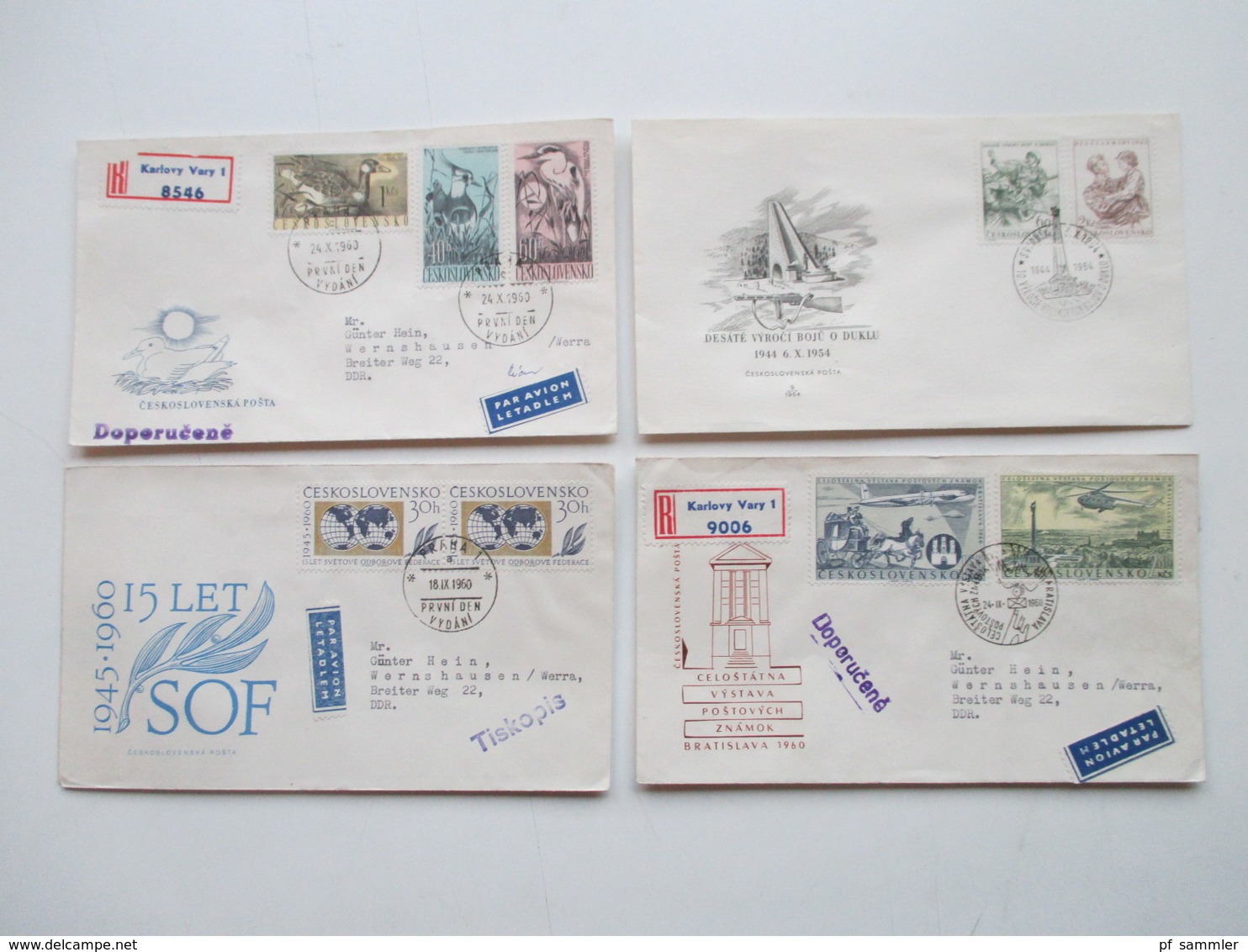 CSSR 1950 - 69 Belegeposten 500 FDC teils echt in die DDR gelaufen. Einschreiben / Luftpost auch Zollstempel Celnice