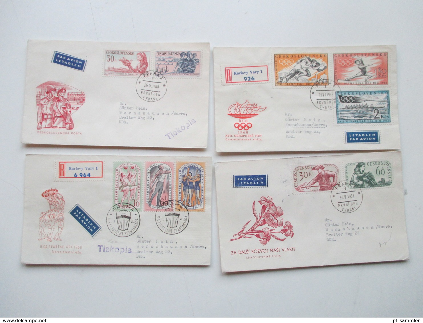 CSSR 1950 - 69 Belegeposten 500 FDC teils echt in die DDR gelaufen. Einschreiben / Luftpost auch Zollstempel Celnice