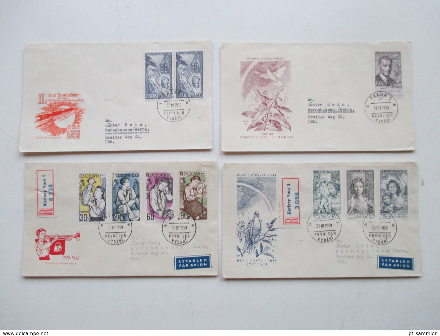 CSSR 1950 - 69 Belegeposten 500 FDC teils echt in die DDR gelaufen. Einschreiben / Luftpost auch Zollstempel Celnice