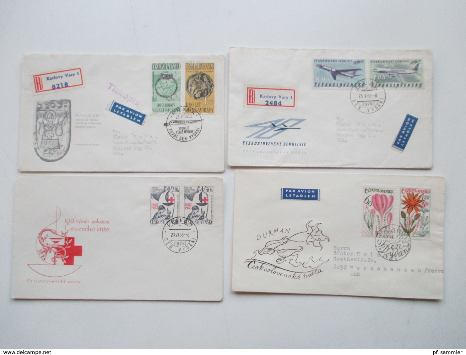 CSSR 1950 - 69 Belegeposten 500 FDC teils echt in die DDR gelaufen. Einschreiben / Luftpost auch Zollstempel Celnice