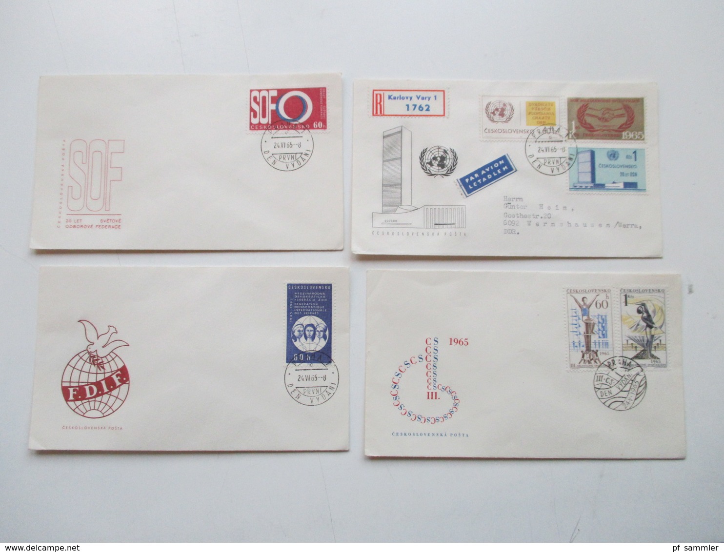 CSSR 1950 - 69 Belegeposten 500 FDC teils echt in die DDR gelaufen. Einschreiben / Luftpost auch Zollstempel Celnice